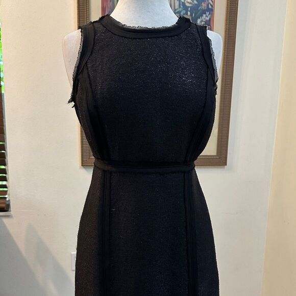 Michael Kors Black Tweed Fringe Shimmer Sleeveless Dress Size 6 - Picture 4 of 11